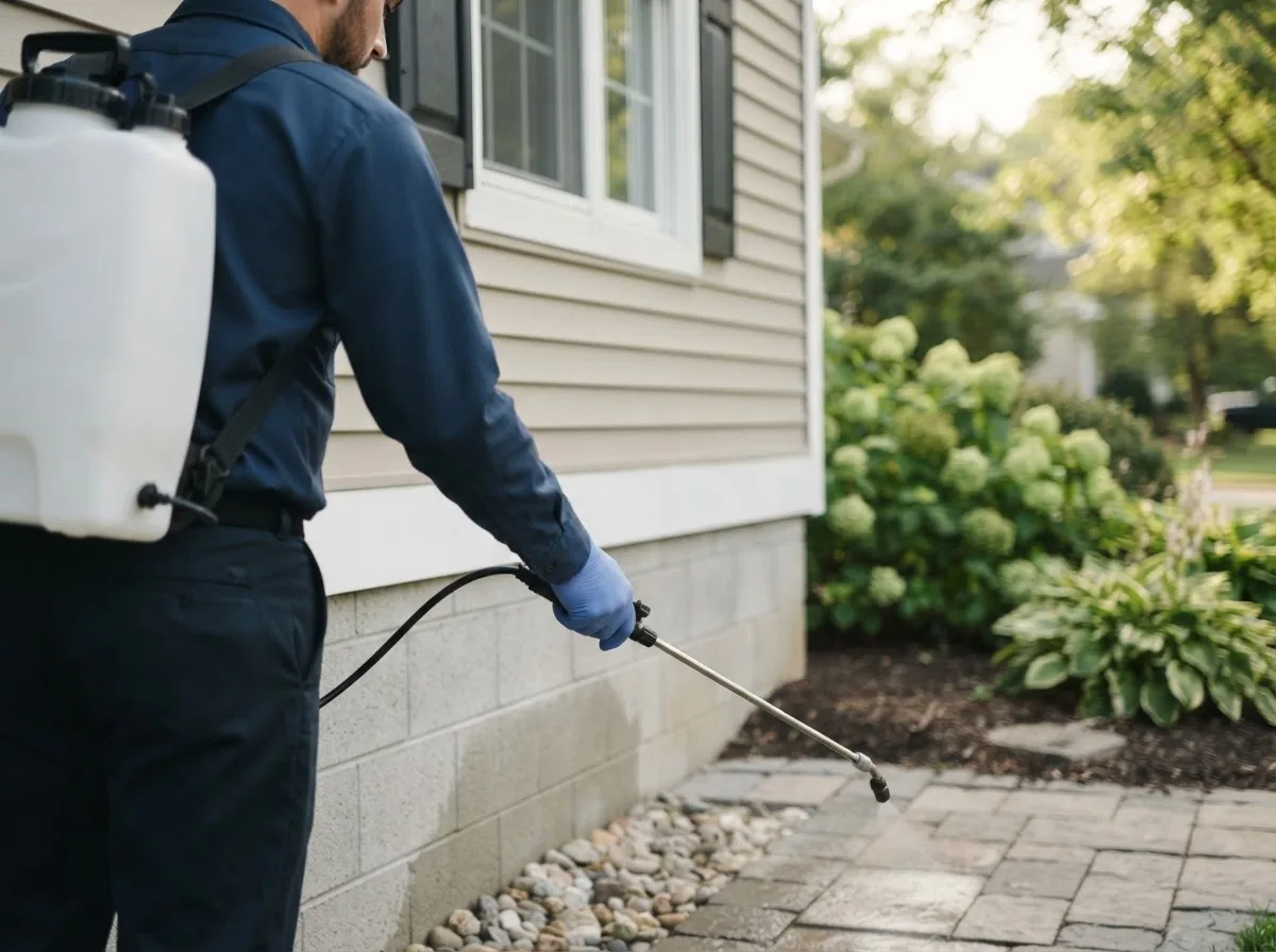 Pest control technician inspecting a home in Shelburne, VT